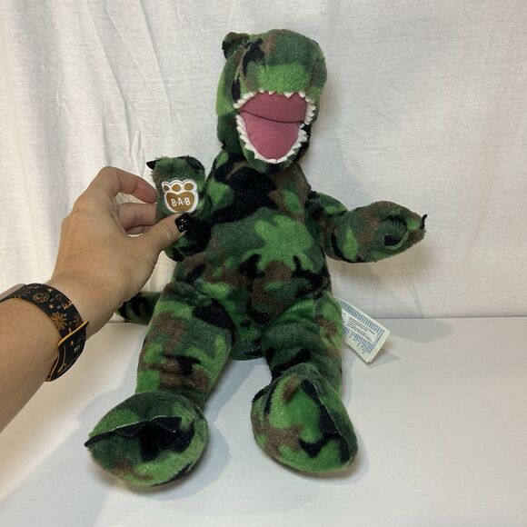 Build A Bear Workshop BAB T-Rex Dinosaur Green Camouflage Plush Stuffed Animal - Picture 1 of 6